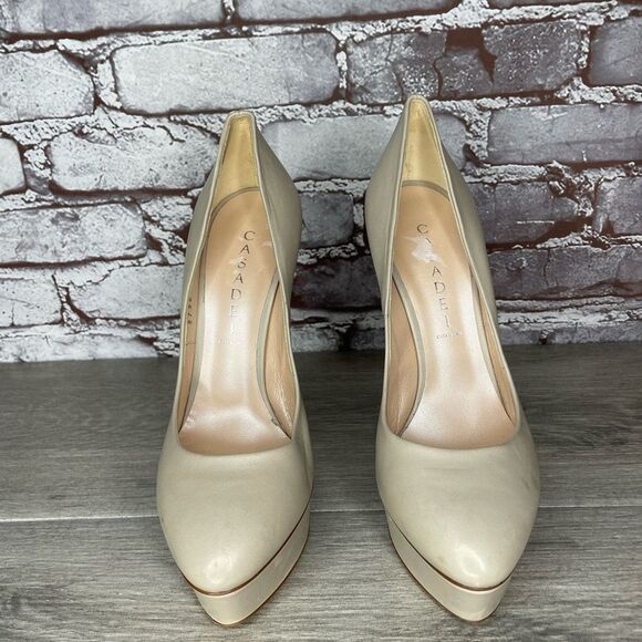 Casadei Cream Tan Patent Leather Platform Heels - Picture 3 of 15